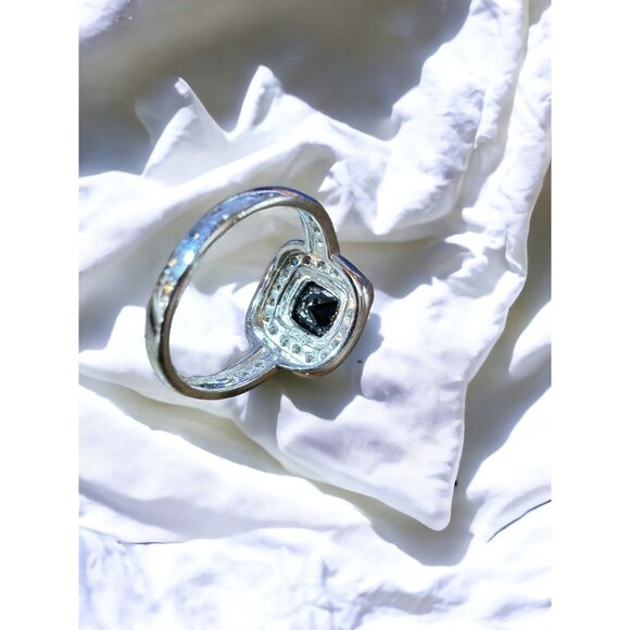 Classic Ring Square Cut Black Obsidian Colored CZ Sterling Silver Size 7 - Picture 11 of 16